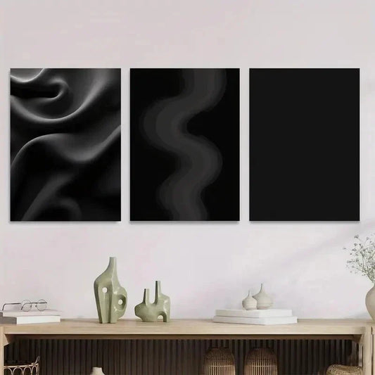 3pcs Modern Black Abstract paintings Wall Art Set Canvas Framed 40x60cm - High Quality Print 100% Australian Made Wall Canvas Ready to Hang