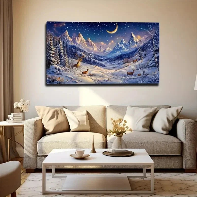 Winter Snow Scene Décor Wall Art Canvas Office Home Room Framed 120x60cm