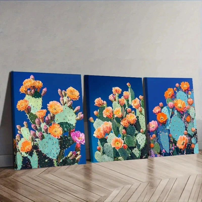 3pcs Night Cactus Blue sky Wall Art Set Canvas Framed 40x60cm - High Quality Print 100% Australian Made Wall Canvas Ready to Hang