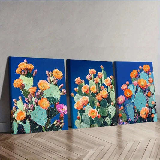 3pcs Night Cactus Blue sky Wall Art Set Canvas Framed 40x60cm - High Quality Print 100% Australian Made Wall Canvas Ready to Hang