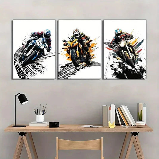 3pcs Posters Cool Biker Art Prints Wall Decor Metal Print Ready to Hang Art