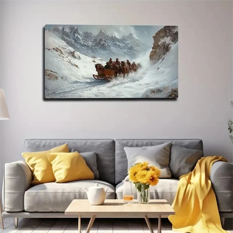 Brave Traveler Reindeer Sleigh Wall Art Canvas Office Home Room Framed 80x45cm