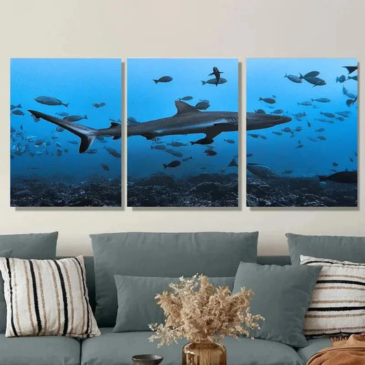 3pcs Ocean Shark Metal Print Ready to Hang Art