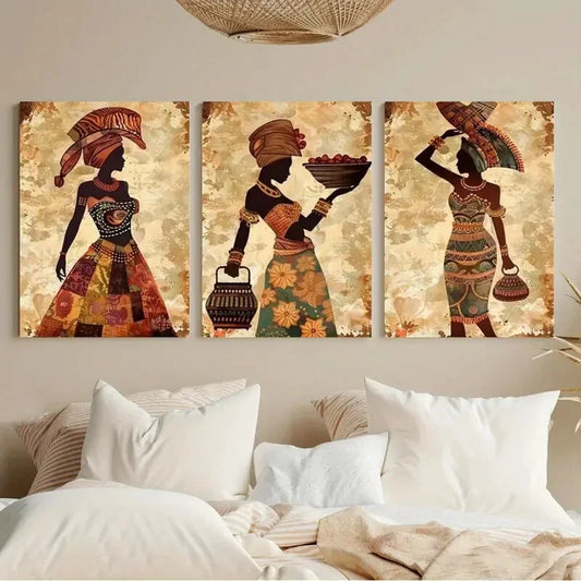 3pcs Vintage African Style Men'S Art Comic Style Metal Print Ready to Hang Art