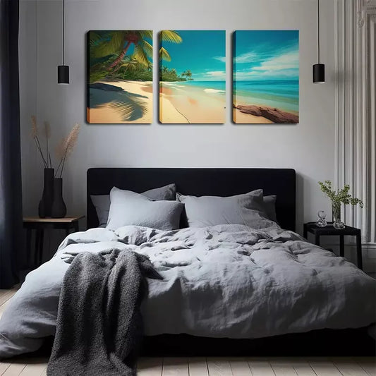 3pcs Attractive Romantic Beach  Wall Art Set Canvas Framed 40x60cm - High Quality Print 100% Australian Made Wall Canvas Ready to Hang