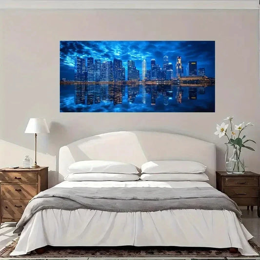 Modern Vintage Cityscape Wall Art Canvas Office Home Room Framed 80x45cm