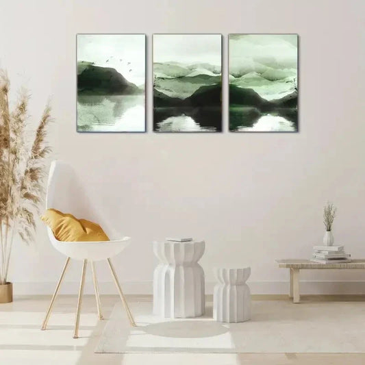 3pcs Mountain & Sea Landscape Watercolor Style Metal Print Ready to Hang Art