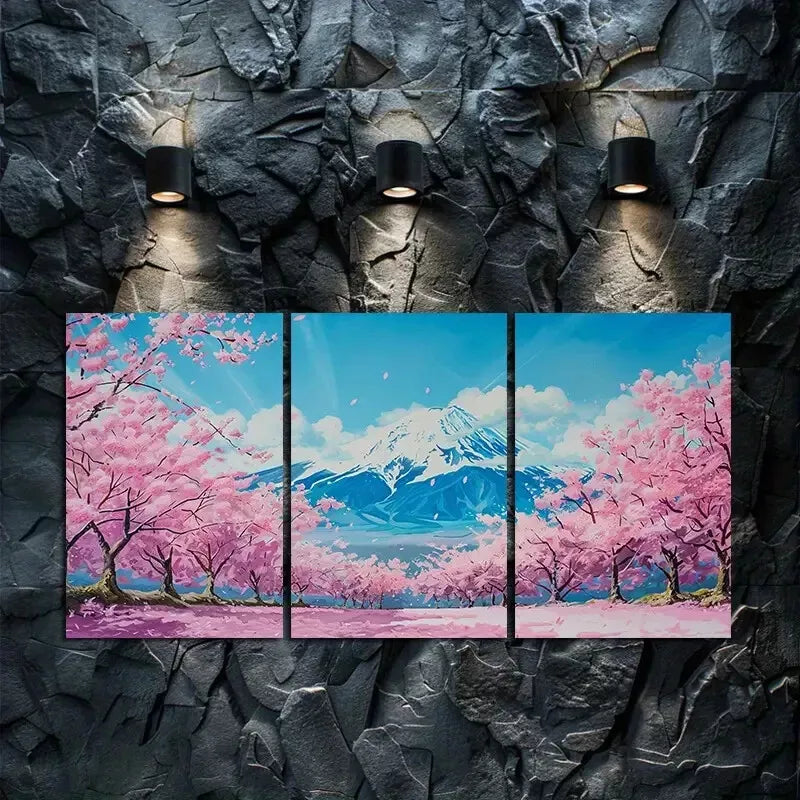 3pcs Japanese Mount Fuji Scenery, Cherry Tree Canvas Framed 40x60cm - High Quality Print 100% Australian Made Wall Canvas Ready to Hang