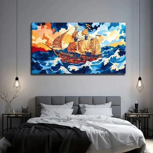 Ancient Sailboat Bohemian Wall Art Canvas Office Home Room Framed 120x60cm