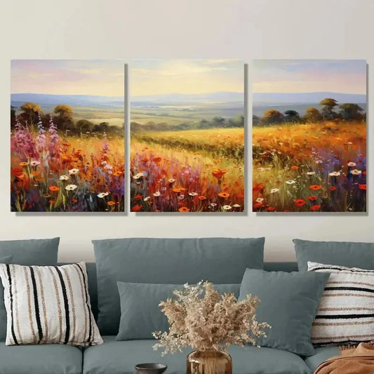 3pcs Vibrant Floral Landscape Metal Print Ready to Hang Art