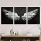 3pcs Elegant Black and White Feathered Wings Metal Print Ready to Hang Art