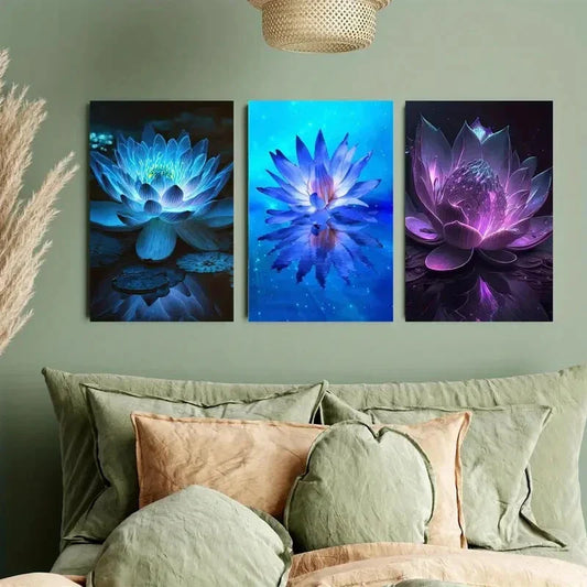 3pcs Beautiful Lotus Flowers Metal Print Ready to Hang Art