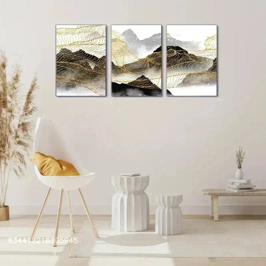 3pcs Black and white ink distant mountains Metal Print Ready to Hang Art