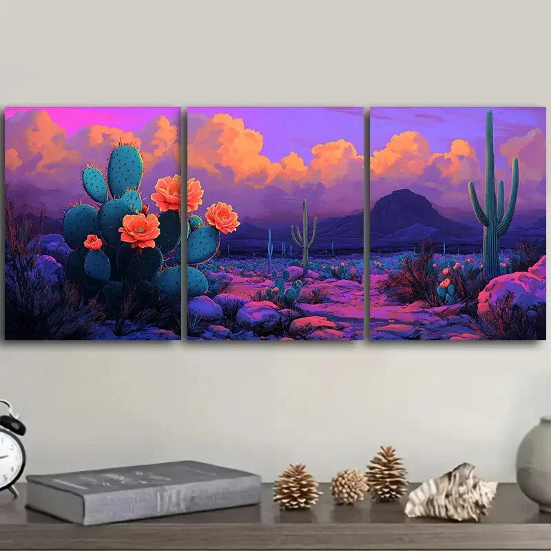 3pcs  Vibrant Orange & Blue Sky Prints  Metal Print Ready to Hang Art