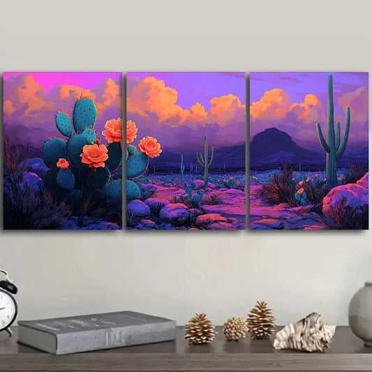 3pcs  Vibrant Orange & Blue Sky Prints  Metal Print Ready to Hang Art