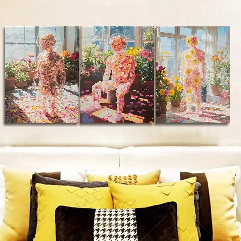 3pcs People made of flowers  Wall Art Set Canvas Framed 40x60cm - High Quality Print 100% Australian Made Wall Canvas Ready to Hang