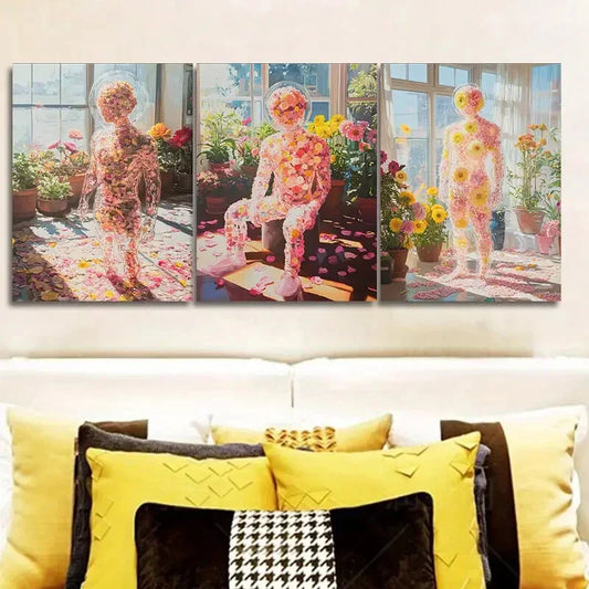 3pcs People made of flowers  Wall Art Set Canvas Framed 40x60cm - High Quality Print 100% Australian Made Wall Canvas Ready to Hang