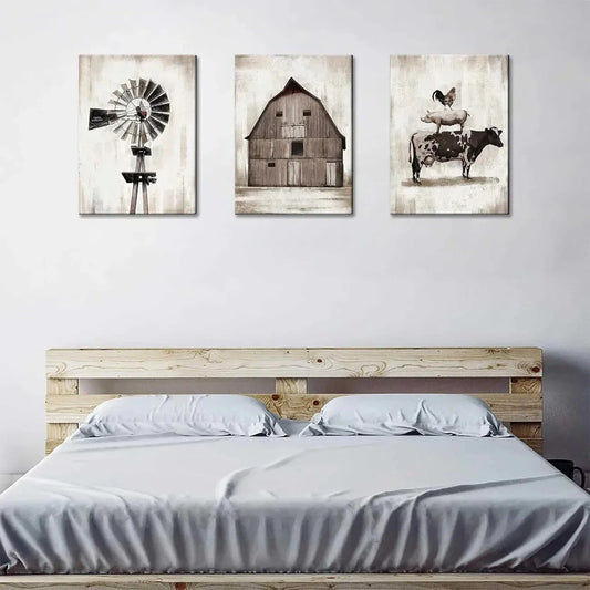 3pcs Farm Animal Barn Windmill Metal Print Ready to Hang Art