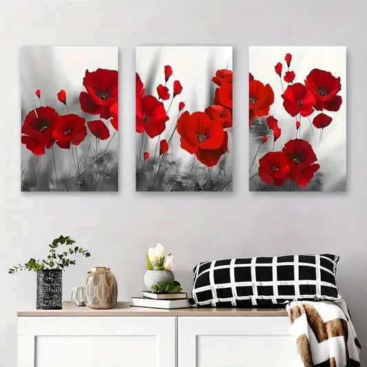 3pcs Elegant Floral Modern Abstract Metal Print Ready to Hang Art