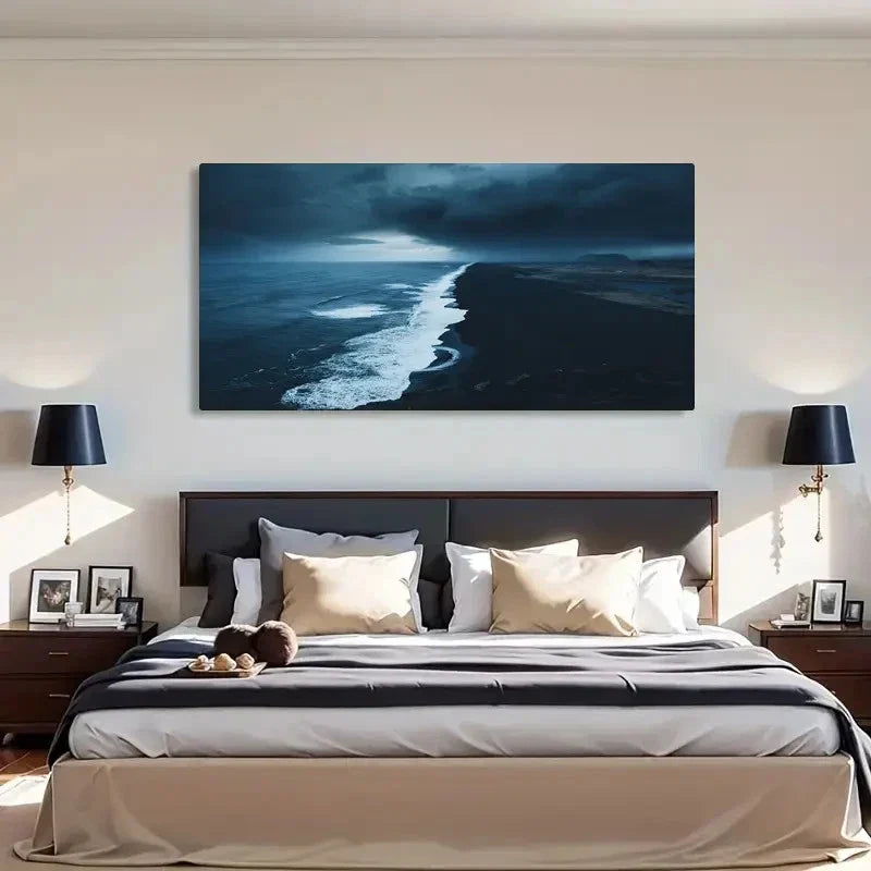 Iceland Blue Seaside Retro Wall Art Canvas Office Home Room Framed 120x60cm