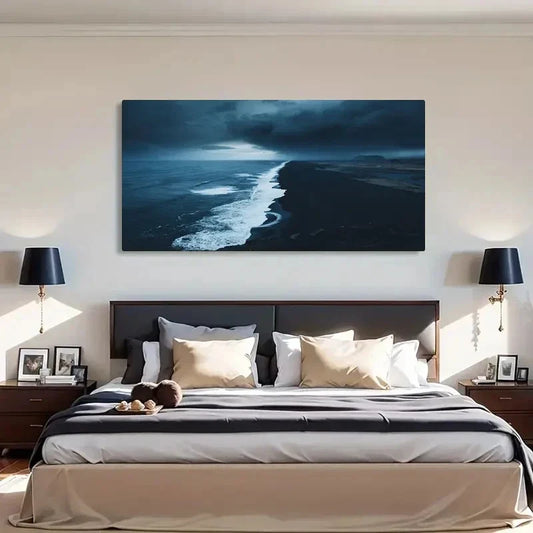 Iceland Blue Seaside Retro Wall Art Canvas Office Home Room Framed 120x60cm