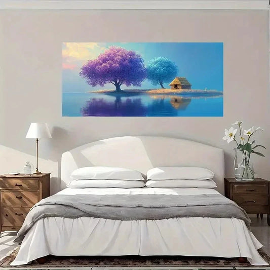 Serene Lake & Colorful Trees Wall Art Canvas Office Home Room Framed 80x45cm