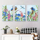 3pcs Kingfisher and Wildflower Nature Inspired Metal Print Ready to Hang Art