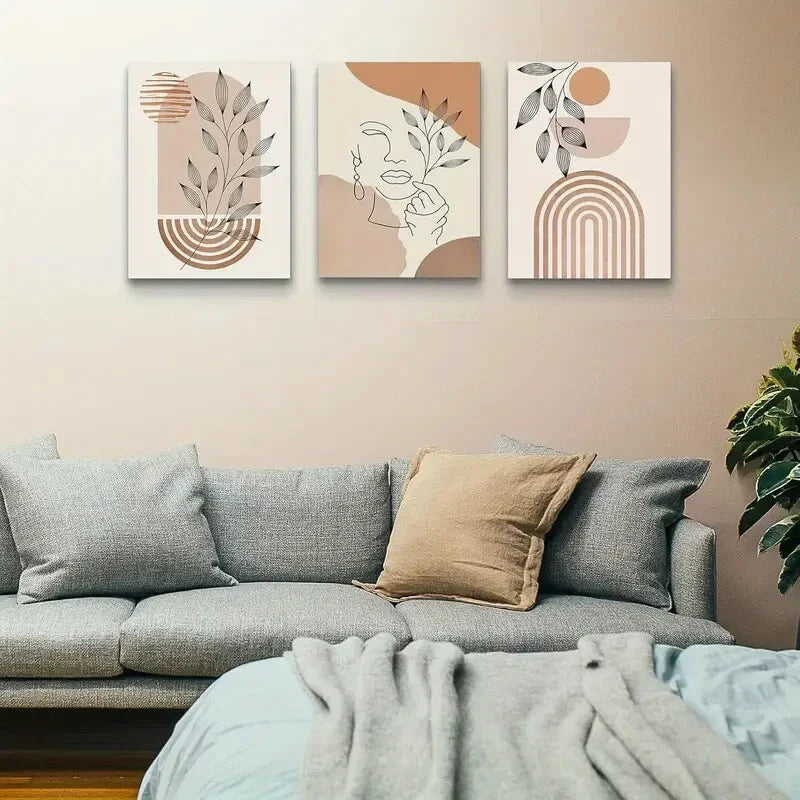 3pcs Neutral Abstract Geometric Metal Print Ready to Hang Art