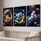 3pcs Fox Koala & Rabbit with Fantasy Planet Wall Art Set Canvas Framed 40x60cm - High Quality Print 100% Australian Made Wall Canvas Ready to Hang