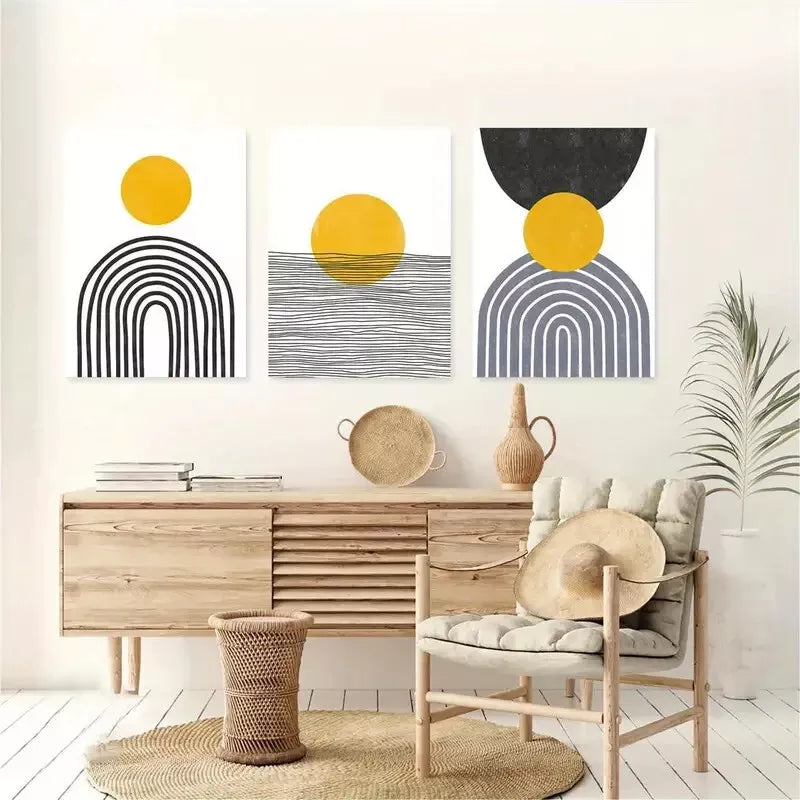 3pcs Mustard Yellow and Black Abstract Canvas Framed 40x60cm - High Quality Print 100% Australian Made Wall Canvas Ready to Hang