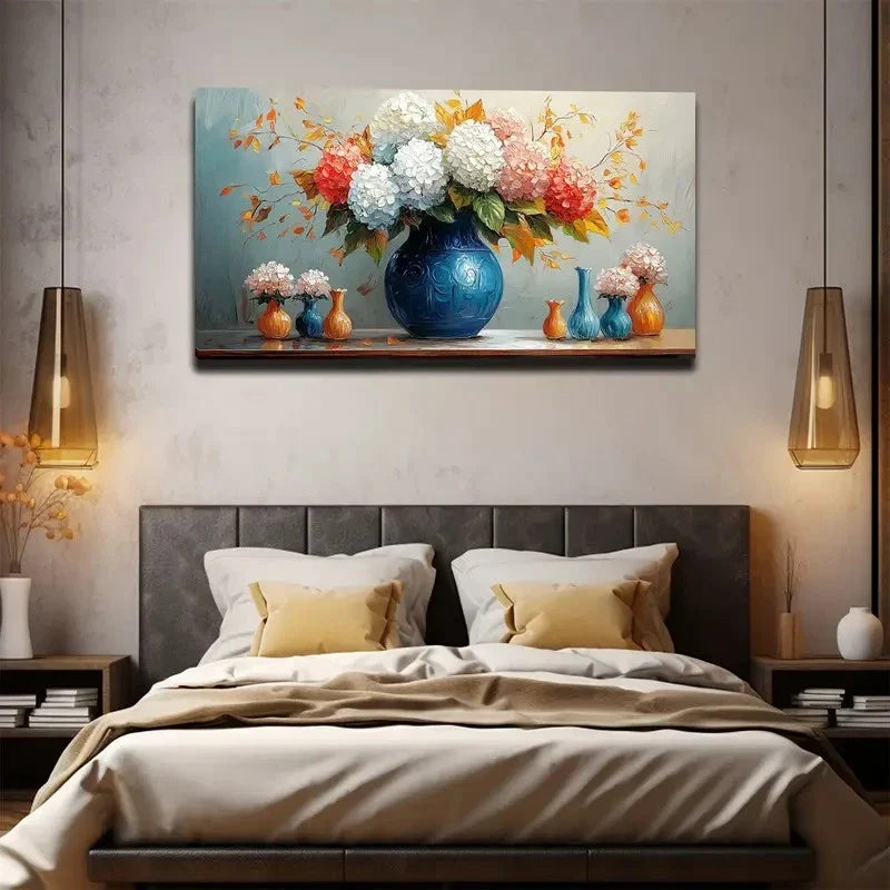 Vibrant Blooming Flowers Blue Wall Art canvas office home room framed 120x60cm