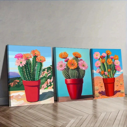 3pcs  Cactus Plant Art Poster Blue Sky  Wall Art Set Canvas Framed 40x60cm - High Quality Print 100% Australian Made Wall Canvas Ready to Hang