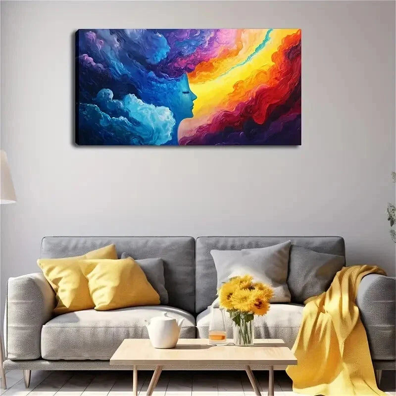 Vibrant Blue & Orange Clouds Wall Art Canvas Office Home Room Framed 120x60cm