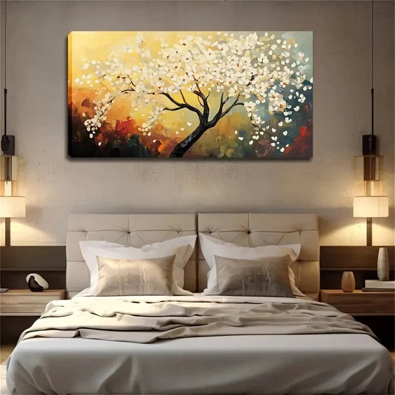 A Tree Full Of White Flowers Wall Art Canvas Office Home Room Framed 120x60cm