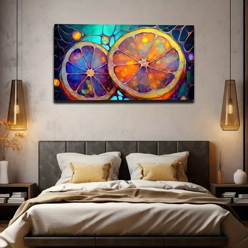 Vibrant Orange Slice Wall Art Canvas Office Home Room Framed 80x45cm