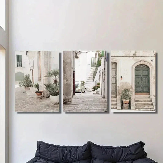 3pcs Ostuni landscape, traditional architecture Metal Print Ready to Hang Art