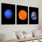 3pcs Sun Neptune Earth on Black Background Wall Art Set Canvas Framed 40x60cm - High Quality Print 100% Australian Made Wall Canvas Ready to Hang