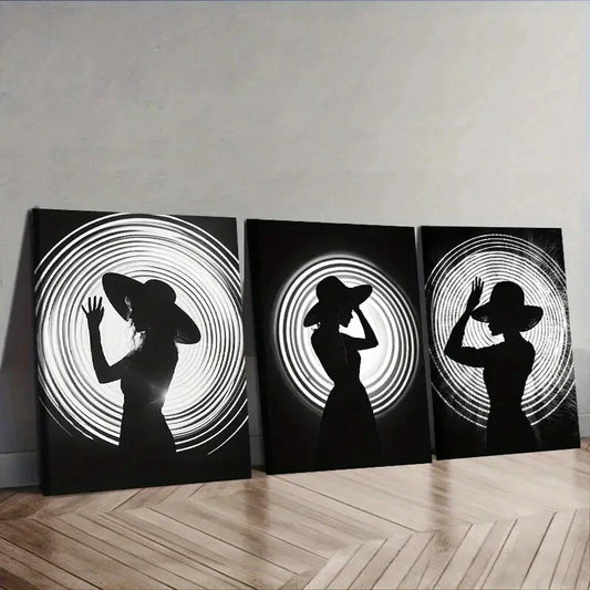 3pcs  The girl under the circle  Wall Art Set Canvas Framed 40x60cm - High Quality Print 100% Australian Made Wall Canvas Ready to Hang