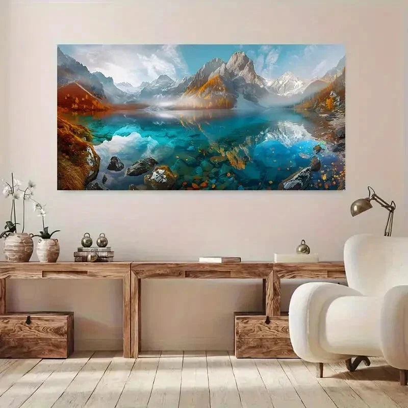 Winter Mountain Icy Lake wall canvas office home room framed 120x60cm