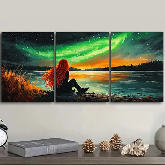 3pcs  See the aurora Art Painting  Metal Print Ready to Hang Art