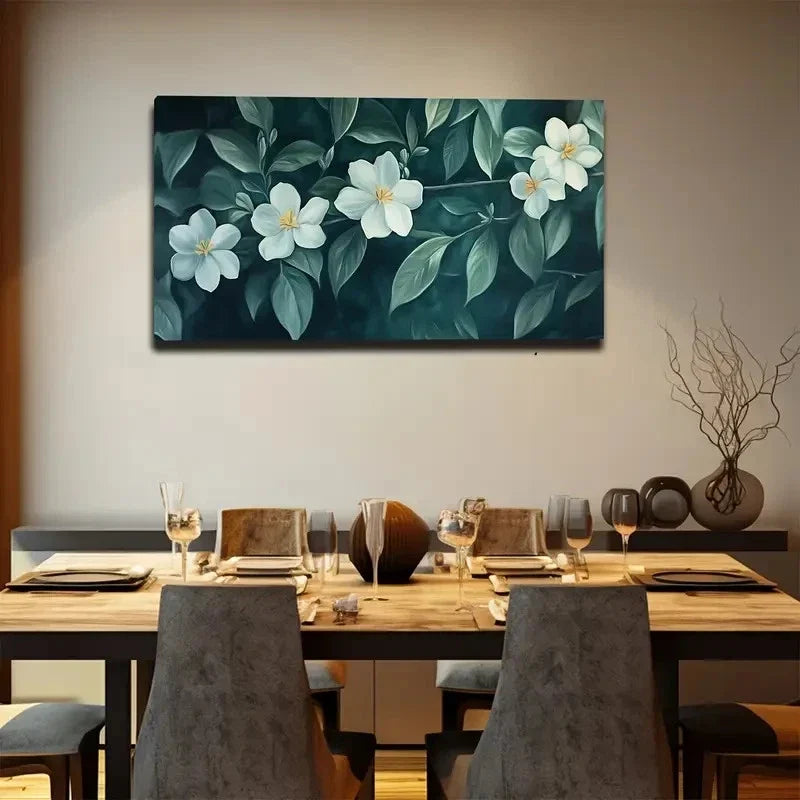 Flowers and Dark Green Leaves Wall Art canvas office home room framed 120x60cm