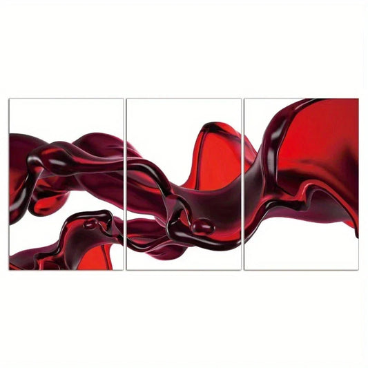 3pcs Red Abstract Liquid Various Scenes Metal Print Ready to Hang Art