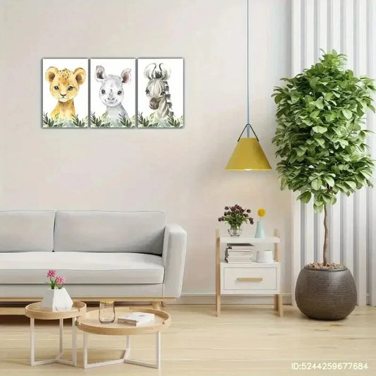 3pcs Zebra Cub Rhino Leopard Wildlife Art Metal Print Ready to Hang Art