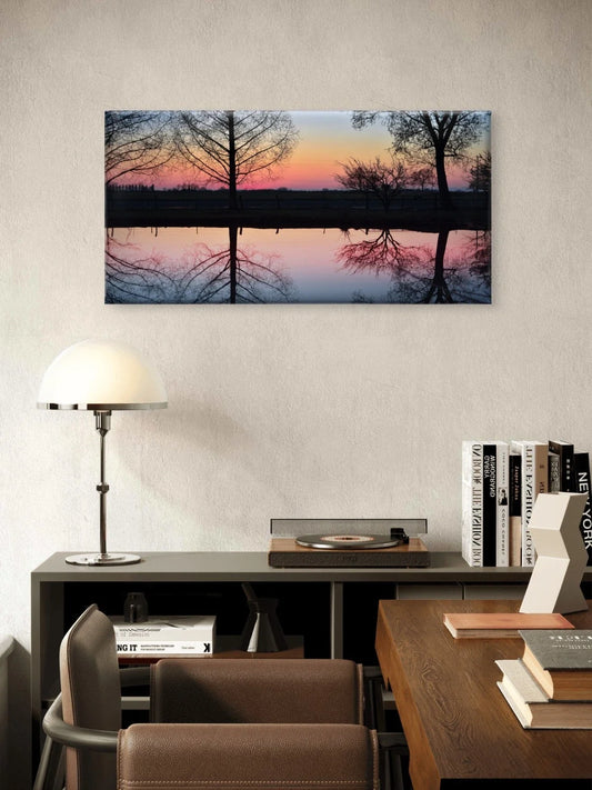 Sunset Landscape Lake Reflection Wall Art Canvas Office Home Framed 80x45cm