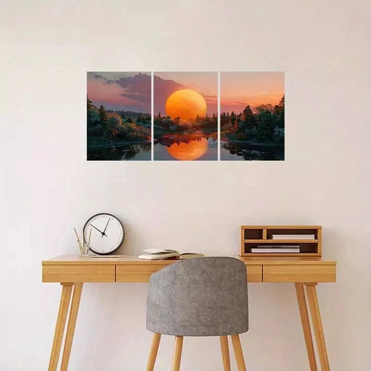 3pcs Vibrant Landscape with Serene Lake Metal Print Ready to Hang Art