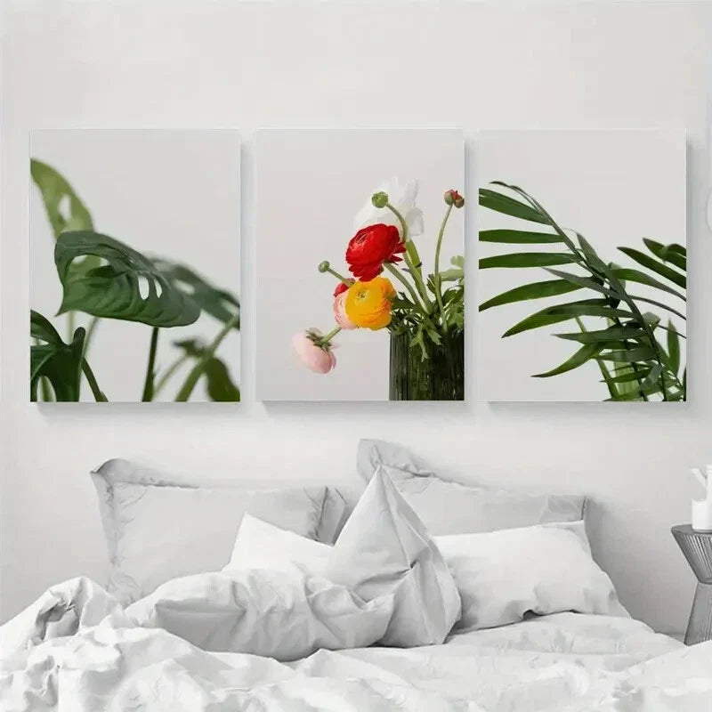 3pcs Vibrant Flower with Greenery Metal Print Ready to Hang Art