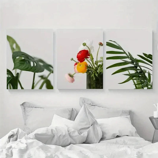 3pcs Vibrant Flower with Greenery Metal Print Ready to Hang Art