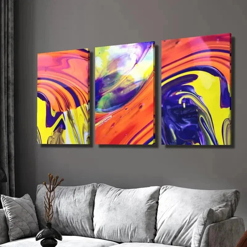 3pcs Abstract Multi Color Liquid Wall Art Set Canvas Framed 40x60cm - High Quality Print 100% Australian Made Wall Canvas Ready to Hang