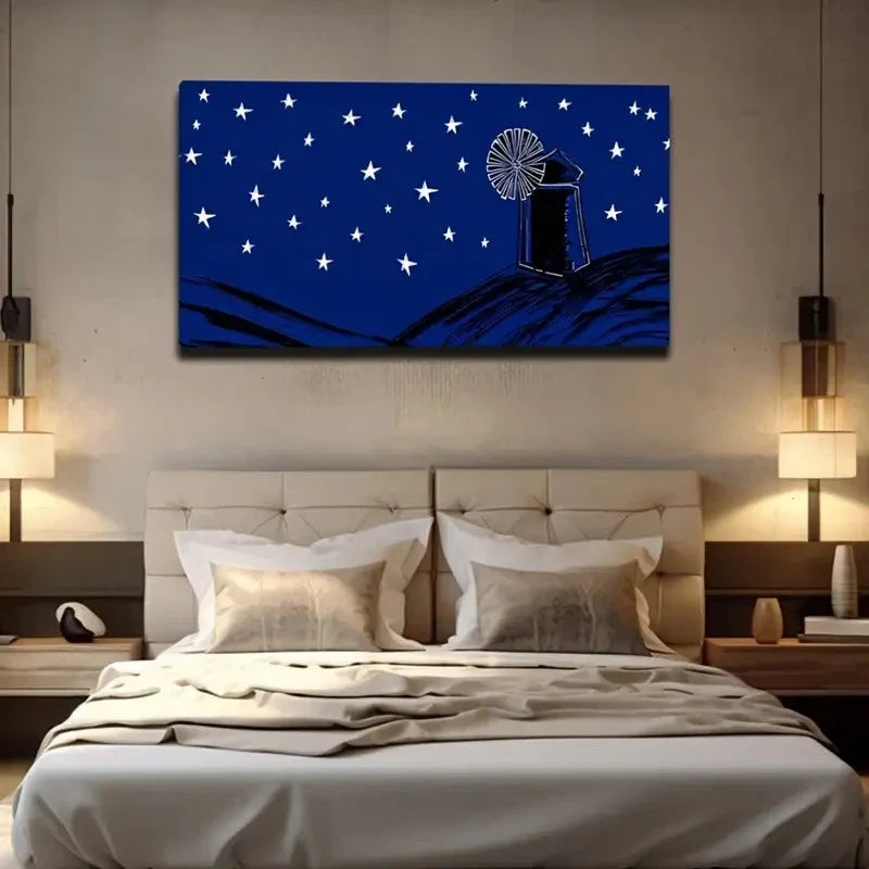 Starry Night With Windmill Wall Art Canvas Office Home Room Framed 120x60cm