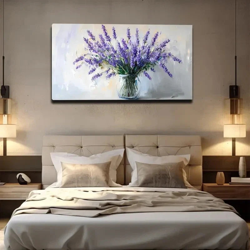 Lavender Flowers in Vase Wall Art canvas office home room framed 120x60cm